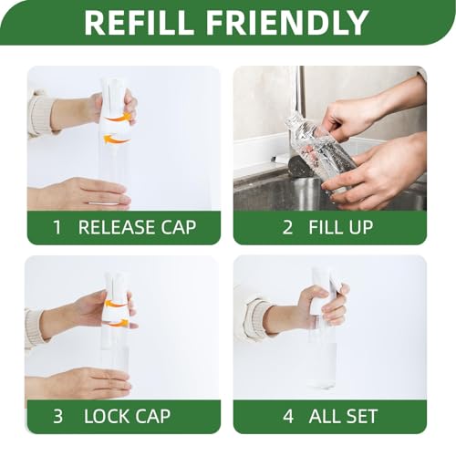 Continuous Spray Bottle – Patented Superior Ultra-Fine Mist Sprayer for Hair Styling, Plants & Cleaning, Durable 360° Leak-Proof BPA-Free Refillable Mister, White 300 ml / 10 oz