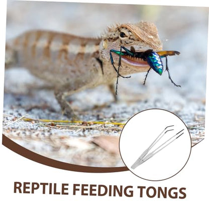 ORFOFE 2pcs Curved Aquarium Tweezers Stainless Steel Reptiles Feeder Rubber Tips Tongs For Snake Turtle Pet Lizard Feeding Supplies