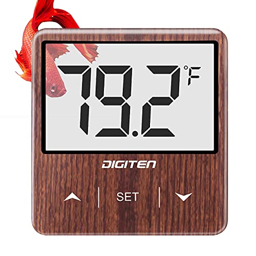 DIGITEN Aquarium Thermometer Digital Fish Tank Thermometer with Large LCD Display Stick On Water Terrarium Temperature Sensor Gauge for Reptiles Turtle Amphibians - color: Walnut