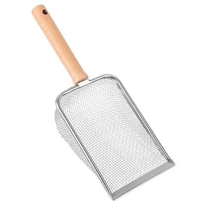 Happyyami Cat Litter Scoop Wooden Handle Stainless Steel Reptile Litter Shovel for Cleaning Turtles Lizards Frogs More Ergonomic Design Fine Mesh for Easy Waste Removal