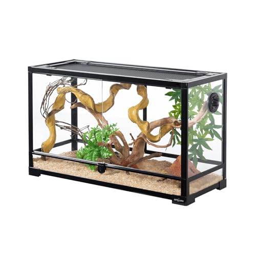 REPTI ZOO Tempered Glass Reptile Terrarium 30 Gallon, Wide Reptiles Tank 30" x 12"x 18" for Reptile Pets Bearded Dragon Gecko Lizard, Double Front Opening Doors Top Screen Ventilation