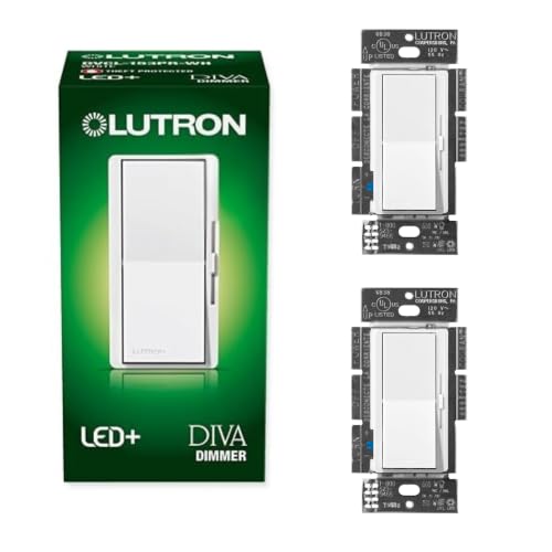 Lutron Diva LED+ Dimmer Light Switch for Dimmable LED, Halogen, and Incandescent Bulbs, 150 Watt, Single-Pole or 3-Way, DVCL-153P-WH, White (2-Pack) - color: White, size: 2 Pack, style: Diva Dimmer