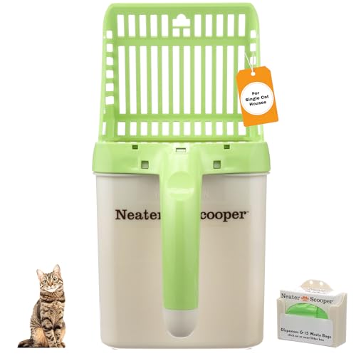 Neater Pet Brands Neater Scooper Standard Cat Litter Scoop, 15 Refill Bags – Mess-Free Cat Litter Scooper with Bag, Spill-Proof Kitty Box Sifter, Bin Doubles as Scoop Holder, For Single-Cat Households - color: Green, size: Standard - 15 Bags