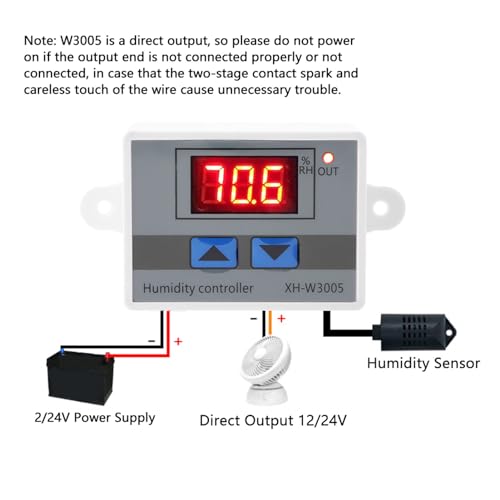 Digital Humidity Controller, 0~99% RH Digital Hygrometer 12V/24V/220 V Control Switch Incubator Controller XH - W3005 for Controlling Humidity in Farms and Other Factories (12V)