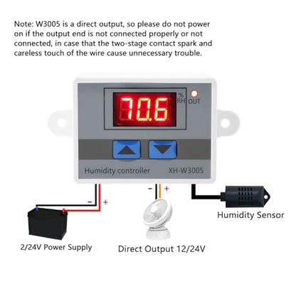 Digital Humidity Controller, 0~99% RH Digital Hygrometer 12V/24V/220 V Control Switch Incubator Controller XH - W3005 for Controlling Humidity in Farms and Other Factories (12V)