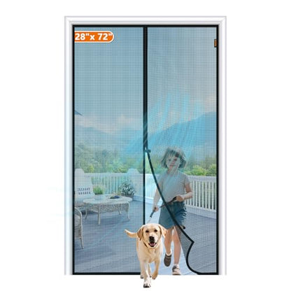 MAGZO Screen Door Mesh Fits Door Size 28" x 72", 30" x 73" Hands-Free Mesh with Magnetic Closure & Windproof Fastener, Pet Friendly Screen for Single Entrance, Black - size: Fit Door Size 28 x 72 Inch