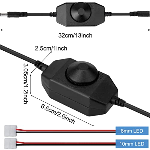 LED Strip Light Dimmer Switch DC 12V Controller for Single Color 3528 5050 LED Strip Light, with DC 5.5 x 2.1mm Jack Adapter Cable Dimmable LED Controller, 2 PCS - color: with DC adapter