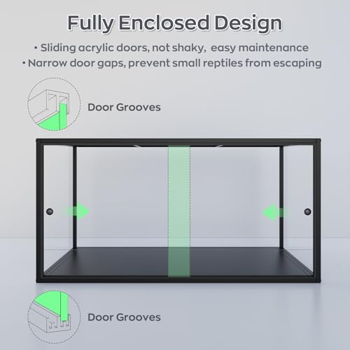 BORISI 120 Gallon Bearded Dragon Tank, 48" x 24" x 24" Reptile Enclosure with Sliding Doors Top Screen Ventilation, Front Opening Reptile Terrarium Tank for Easy Maintenance, Black