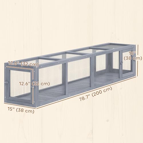 PawHut Outdoor Cat Tunnel with Extendable Design, 79" L Wooden Cat Run with Weather Protection, Connecting Inside and Outside, for Deck Patios, Balconies, Dark Gray