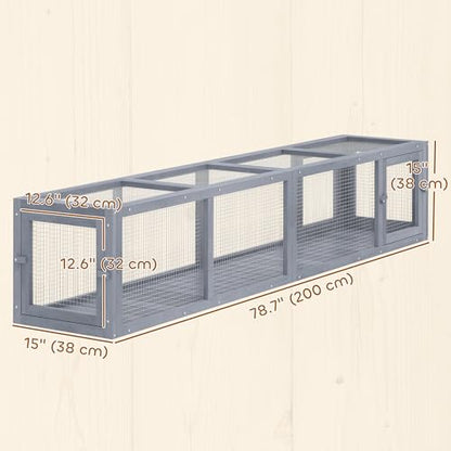 PawHut Outdoor Cat Tunnel with Extendable Design, 79" L Wooden Cat Run with Weather Protection, Connecting Inside and Outside, for Deck Patios, Balconies, Dark Gray