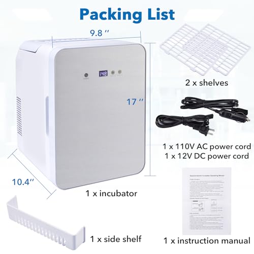 10L Incubator, 35-148℉ Bacteria Incubator, Thermostatic Cabinet Incubator for Lab General Purpose, Petri Dishes, Seed, 12V/110V