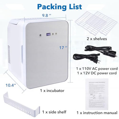 10L Incubator, 35-148℉ Bacteria Incubator, Thermostatic Cabinet Incubator for Lab General Purpose, Petri Dishes, Seed, 12V/110V