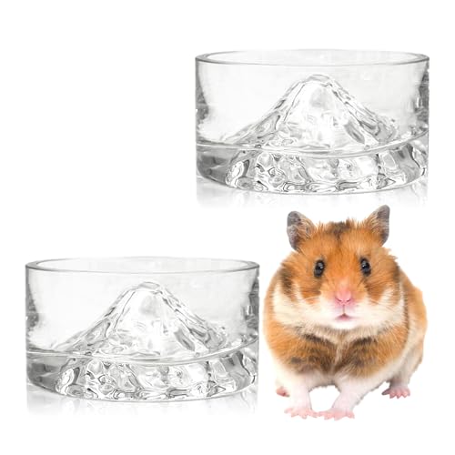 BNOSDM 2Pcs Hamster Food and Water Bowl Mountain Fuji Style Glass Drinking Dwarf Hamster Feeder Anti-Turning Dish for Syrian Hamsters Gerbils Mice Rats or Other Similar-Sized Pets (Transparent) - color: 2 Pack Transparent