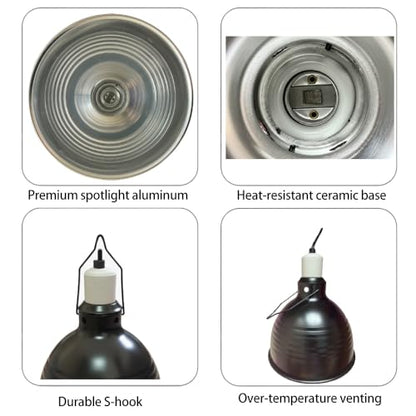 8.5 Inch Reptile Light Fixture,High Reflective Aluminum Shade, Ceramic E26 Socket with Independent Switch, Supports Up to 150W UVB/UVA/Basking Bulbs for Bearded Dragons, Turtles, Lizards & Terrariums - size: 8.5Inch