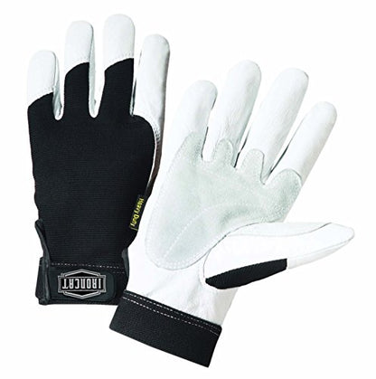 Ironcat Heavy Duty Top Grain Goatskin Leather Glove with Spandex Back, Reinforced Palm, Hook & Loop Closure, White/Black - size: Medium