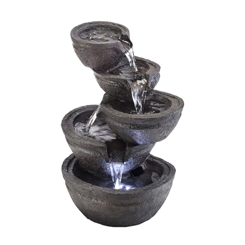 Alpine Corporation WIN1138 13" Indoor Tabletop Tiering Bowls Water Fountain with LED Lights – Cascading Water Feature for Home, Office, Meditation, and Relaxation, Dark Gray - color: Dark Gray