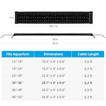 NICREW ClassicLED Plus LED Aquarium Light with Timer, 21 Watts, for 30 to 36 Inch Fish Tank Light, Daylight and Moonlight Cycle - size: 30 - 36 in