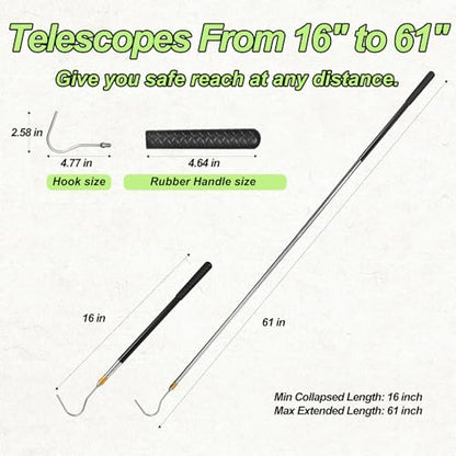 61 inch Snake Hook, Professional Reptile Catcher Handling Tool, Stainless Steel Retractable Pole