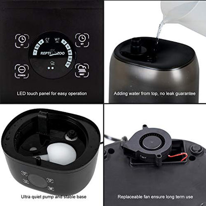 REPTI ZOO 4L Reptile Fogger Mister Tank, Terrariums Digital Tank Timing Humidifier Smart Touch Screen Adjustable Fogger for Reptiles Amphibians Herps