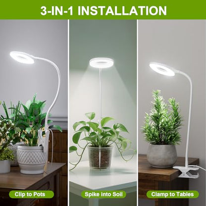 Full Spectrum Grow Lights for Indoor Plants, Clip On Plant Lights for Indoor Growing with 4/8/12H Timer, 3 Light Modes, 10 Dimmable Levels, Adjustable Gooseneck, Remote Control
