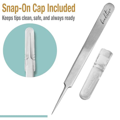 Beaditive High Precision Needle Nose Tweezers - 4.7" Craft Tweezers for Sewing, Beading, Quilling & DIY Crafts - Non-Serrated Jewelry Tweezers with Fine Tips - Stainless Steel