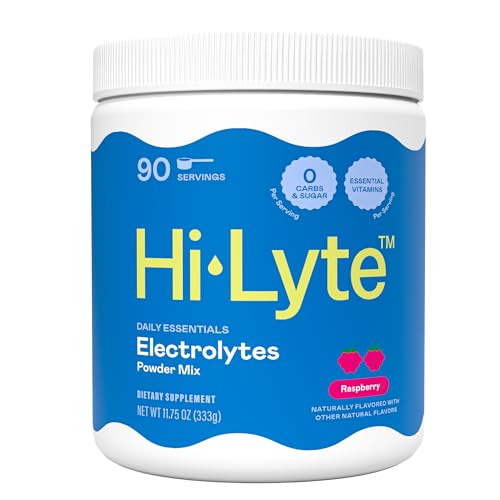 Hi-Lyte Electrolyte Powder, Daily Hydration Supplement Drink Mix, 90 Servings | Sugar-Free, 0 Calories, 0 Carbs | No Maltodextrin. Gluten-Free | Supports Keto | Light Refreshing Flavor (Raspberry) - style: Raspberry - 90 Servings