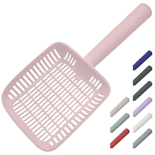 TypeC Cat Litter Scoop - Small Holes (0.11in) Big Size Scooper - Long Handle & Easy Cleaning - Hanger for Litter Box - color: Pink