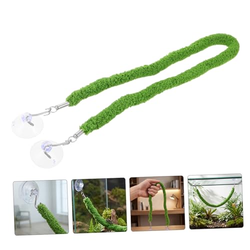 Reptile Climbing Rope Swing with Suction Cup Hook, Bendable and Flexible Artificial Vines for Terrarium Habitat Decor, Realistic Green Plush and Plastic Rope for Lizards and Snakes