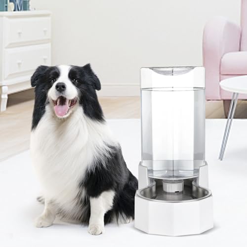 Sfozstra Automatic Pet Water Dispenser: 8L White Gravity Stainless Steel Water Bowl - with Specialized Brush - Angular Water Feeder for Senior Pet Dogs with Neck Pain Relief in Living Room Bedroom | Includes Specialized Brush, Raised Design for Senior Pet
