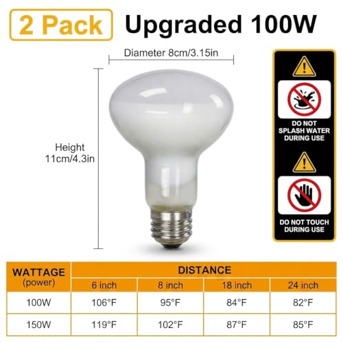 100W Reptile Heat Lamp, 2Pack Reptile Heat Lamp Bulbs, UVA Natural Daylight Reptile Basking Bulbs for Reptiles, Bearded Dragon, Lizard, Chicken, Turtle, Snake