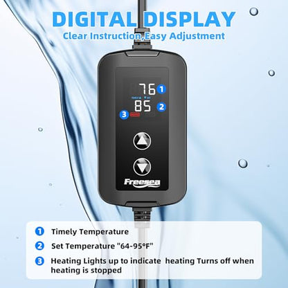 FREESEA Aquarium Heater for Fish Tank: 100W/200W/300W/500W Submersible Fish Tank Heater with Over-Temperature and Off-Water Protection for 20-40 Gallon Saltwater and Freshwater - size: 200W(20-40gallon)