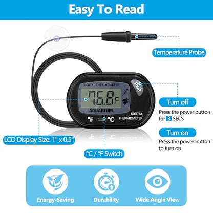 DaToo Aquarium Thermometer with Large LCD Display Fahrenheit/Celsius(℉/℃) Fish Tank Thermometer for Aquarium Reptile Terrarium Digital Water Thermometer with Suction Cup - size: 1 Pack