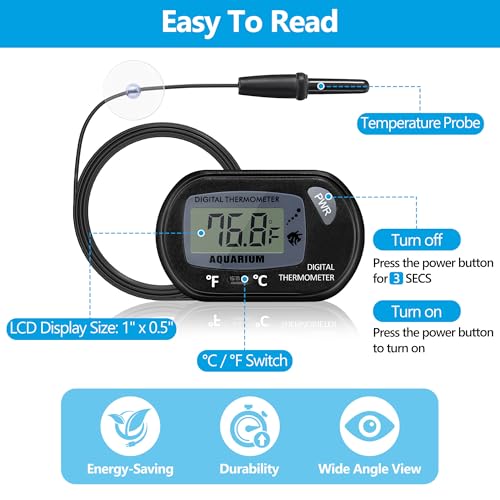 DaToo Aquarium Thermometer with Large LCD Display Fahrenheit/Celsius(℉/℃) Fish Tank Thermometer for Aquarium Reptile Terrarium Digital Water Thermometer with Suction Cup - size: 1 Pack
