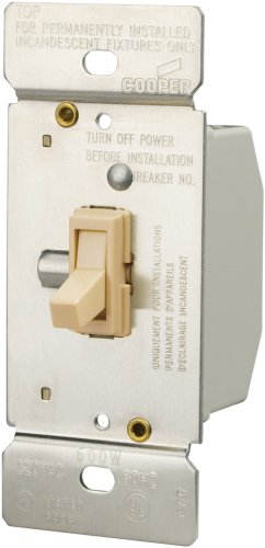 Eaton TI306-V-K 600-Watt 120-Volt Single-Pole/3-way Lighted Incandescent/Halogen Toggle Dimmer with Non-Preset,Ivory - color: Ivory