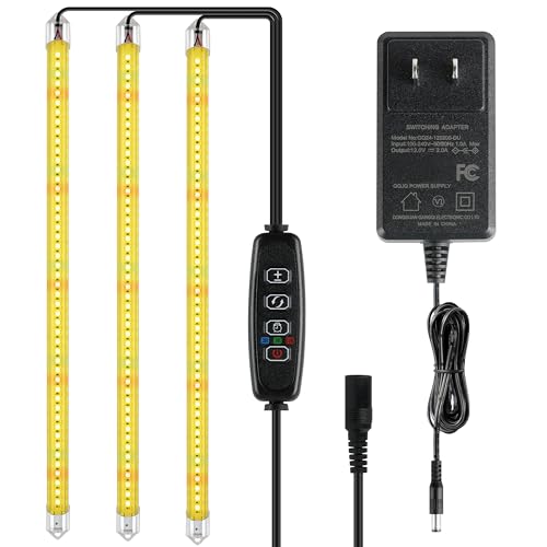 iPower 40W LED Grow Light Strips for Indoor Plants with Auto ON/Off 3/9/12H Timer 10 Dimmable Levels 48 LEDs Per Tube Sunlike Grow Lamp for Hydroponics Succulent, Yellow - color: Yellow, size: 3 Tubes, style: Grow Light Strips