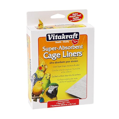 Vitakraft Cage Liners for Birds - For Parrot, Parakeet, Conure, and Cockatiel Cages White 20" X 18" 7 Count, Premium Absorbent Liner