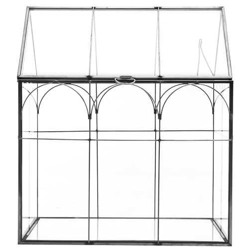 HighFree Geometric Plant Terrarium with Lid, House Succulent Terrarium Kit for Display, Air Plants, Succulents, Home Tabletop Miniature Terrarium, Not Airtight or Waterproof (Black) - color: Black