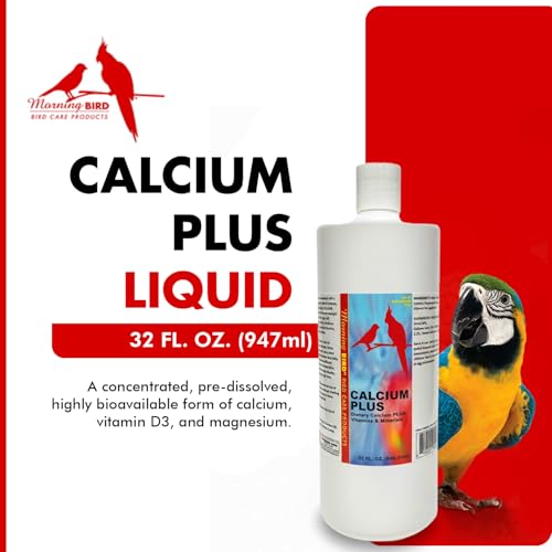 Morning Bird Calcium Plus Liquid for Birds – Calcium Supplement with Vitamins and Minerals for Strong Eggshells, Healthy Bones - Support Growth, Breeding, and Wellness for All Birds 32 Fl Oz - size: 32 Fl Oz