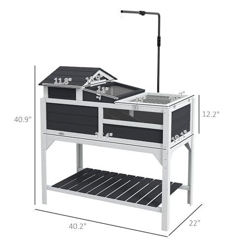 PawHut Tortoise Habitat with Adjustable Lamp Holder, 2 Layer Tortoise Enclosure with Storage Shelf, Removable Main House, Fixed Tray, Openable Lid, Gray - color: Gray