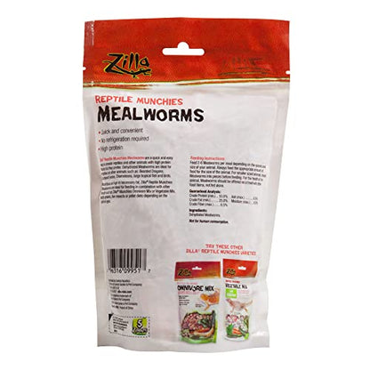 Zilla 2 Pack of Reptile Munchies Mealworms, 3.75 Ounes each, for Bearded Dragons, Leopard Geckos, Chameleons, Large Tropical Fish, and Birds