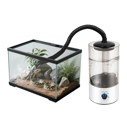 Pet Humidifier with Adjustable Hose, 1.06 Gallon Reptile Fogger for Terrarium, Quiet Cool Mist Maker for Lizard Snake Tortoise, 3 Spray Levels, Auto Shut-Off, White