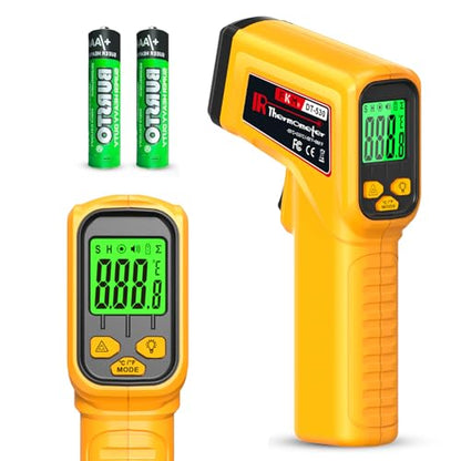 FKM Infrared Thermometer Gun Non-Contact Laser Temperature Gun,-58°F~986°F,AdjustableEmissivity,Digital IR Thermometer Gun for Cooking,Griddle,Pizza Oven,BBQ,HVAC,Automotive,Industrial,Not for Human - color: Yellow