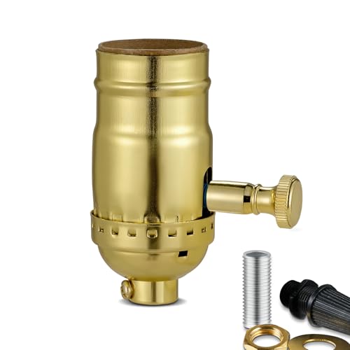 Full Range Dimmer Lamp Socket, Dimmable Lamp Switch Replacement, Vintage E26 Light Bulb Socket with Dimming Switch Knob for Table Floor Light, UL (1, Gold Color) - color: Gold Color