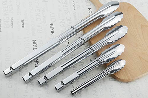 HINMAY Stainless Steel Kitchen Tongs Set Metal Cooking Tongs (7 9 12 Inch 3 Pieces) - size: 7" 9" 12"
