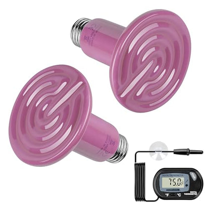 Simple Deluxe 150W 2-Pack Ceramic Heat Emitter Reptile Heat Bulb No Light, LCD Digital Aquarium Thermometer, for Reptile Amphibian, 2 Pack + Thermometer, Purple - color: Purple, size: 2 Pack + Thermometer
