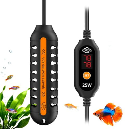 QZQ Aquarium Heater, 25W Adjustable Fish Tank Heater with Digital Display, External Temperature Controller, Submersible Turtle Tank Heater for 3-5 Gallon Tanks - size: 25W