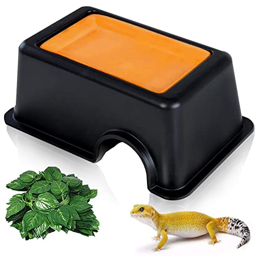 Hamiledyi Reptile Hide Box Gecko Hideout Cave with Sink Humidifier Lizards Hideaway Hut Flexible Leaves Pet Habitat Decor for Snakes Leopard Spiders Turtles Amphibians - color: Humidifying box-1Pack