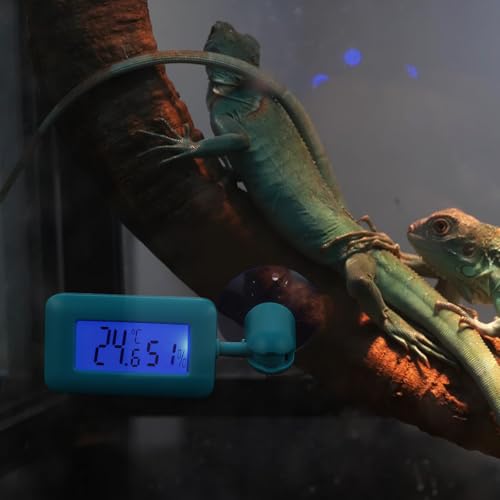 Levemolo Digital Reptile Thermometer and Hygrometer with 360° Rotary Suction Cup, Mini Electronic Temperature Measuring Device for Bearded Dragon Tank and Reptile Terrarium, Night Light