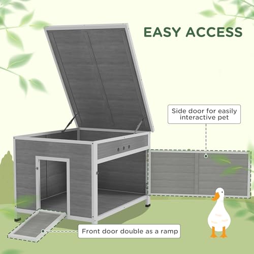 PawHut Duck Coop, Wooden Chicken House Rabbit Hutch with Openable Roof, Removable Floor, Double Doors, Ramp, Duck House for 3-6 Chickens, Geese, 30" x 38" x 30" - size: 29.9"L x 37.8"W x 30.3"H