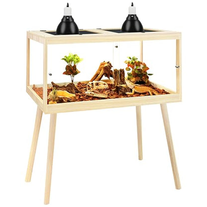 PROLEE Bearded Dragon Tank with Leg Stand 34 Gallons, Wooden Lizard Tank,Reptile Tank with Metal Mesh Roof Door, Acrylic Panel Snake Tank with Lock Design (Oak, 32"x16"x16") - color: Oak, size: 32"x16"x16"